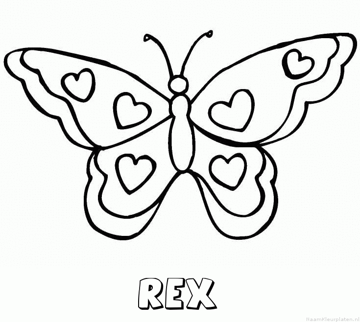 Rex vlinder hartjes kleurplaat