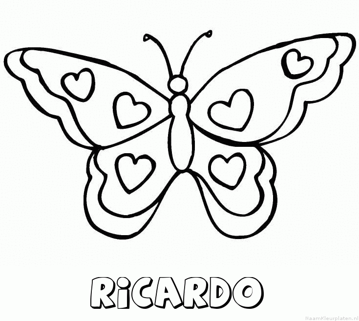 Ricardo vlinder hartjes kleurplaat