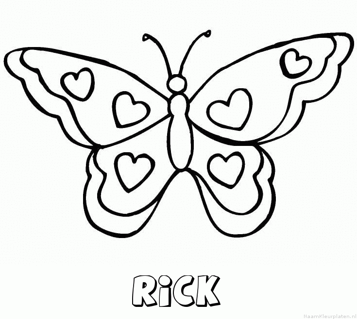 Rick vlinder hartjes kleurplaat