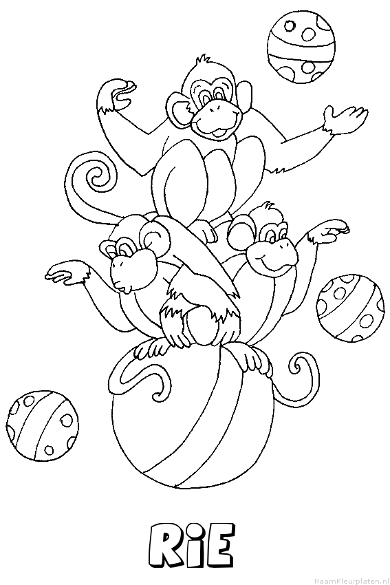 Rie apen circus kleurplaat