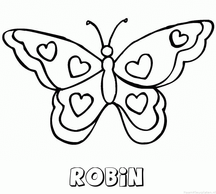 Robin vlinder hartjes kleurplaat