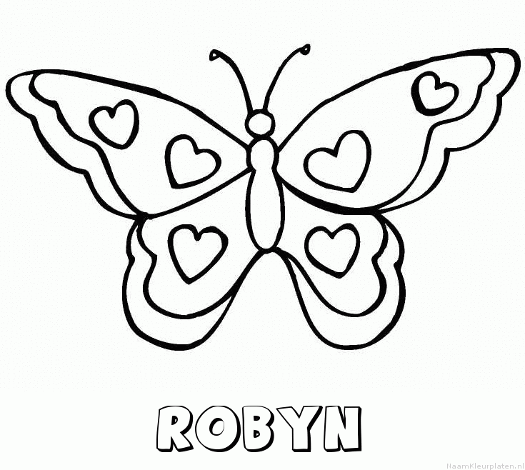 Robyn vlinder hartjes kleurplaat
