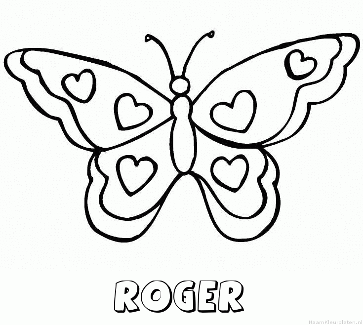 Roger vlinder hartjes kleurplaat