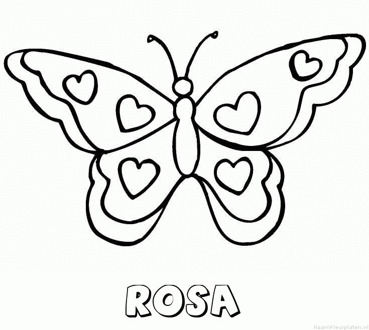 Rosa vlinder hartjes kleurplaat
