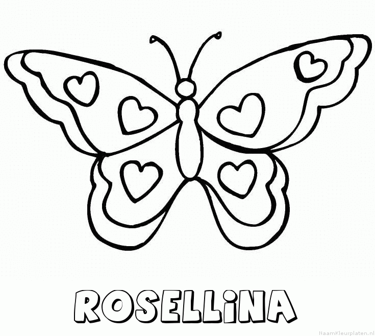 Rosellina vlinder hartjes kleurplaat