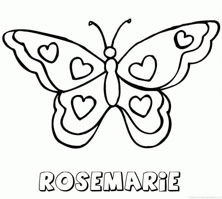 Rosemarie vlinder hartjes kleurplaat