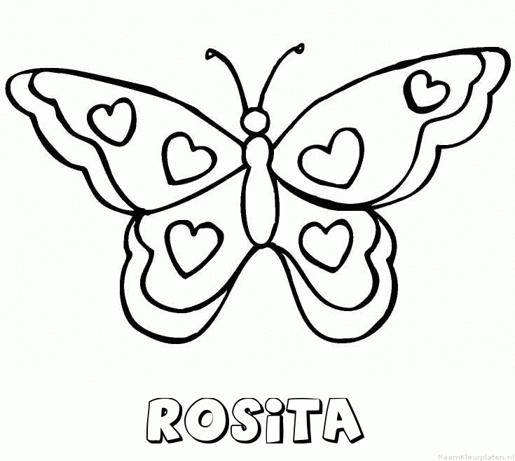 Rosita vlinder hartjes kleurplaat