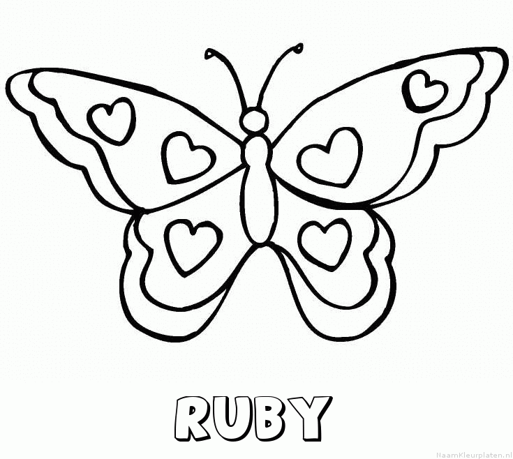 Ruby vlinder hartjes kleurplaat
