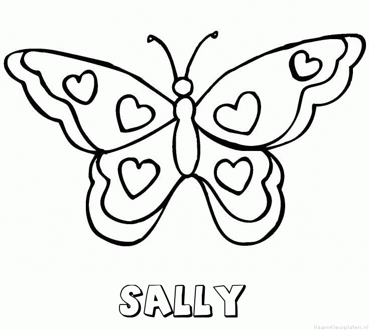 Sally vlinder hartjes kleurplaat