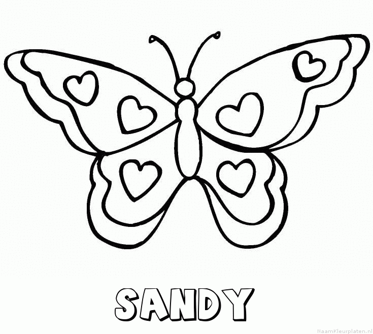 Sandy vlinder hartjes kleurplaat