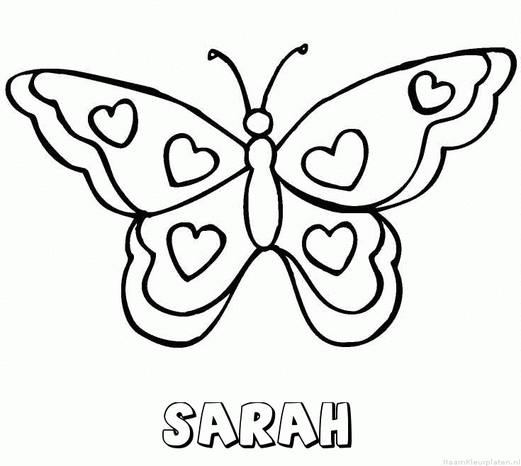 Sarah vlinder hartjes kleurplaat