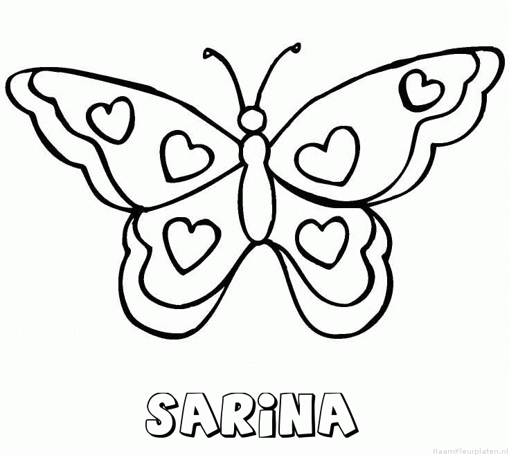 Sarina vlinder hartjes kleurplaat