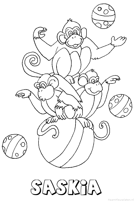 Saskia apen circus kleurplaat