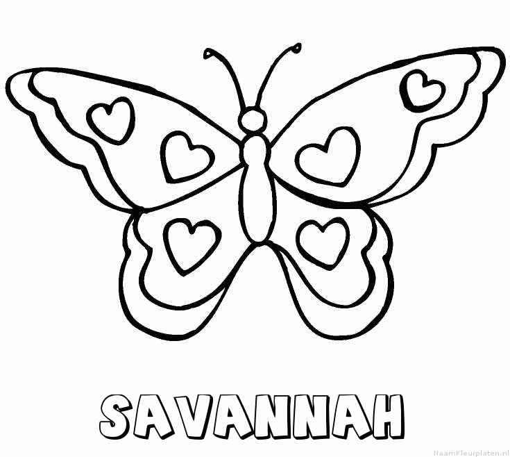 Savannah vlinder hartjes kleurplaat