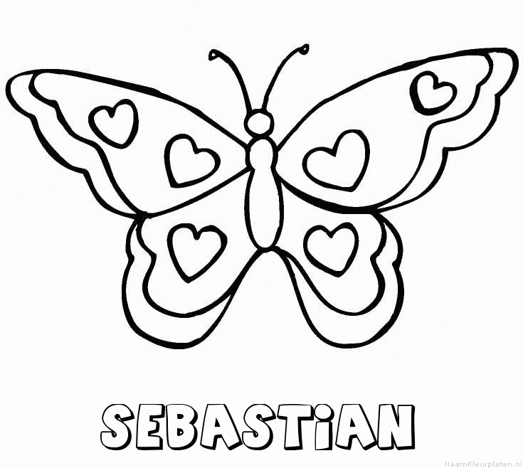 Sebastian vlinder hartjes kleurplaat