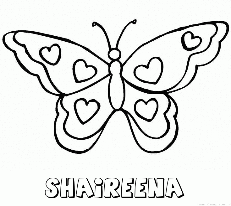 Shaireena vlinder hartjes kleurplaat