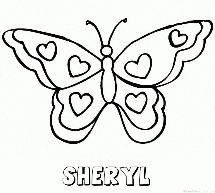Sheryl vlinder hartjes kleurplaat