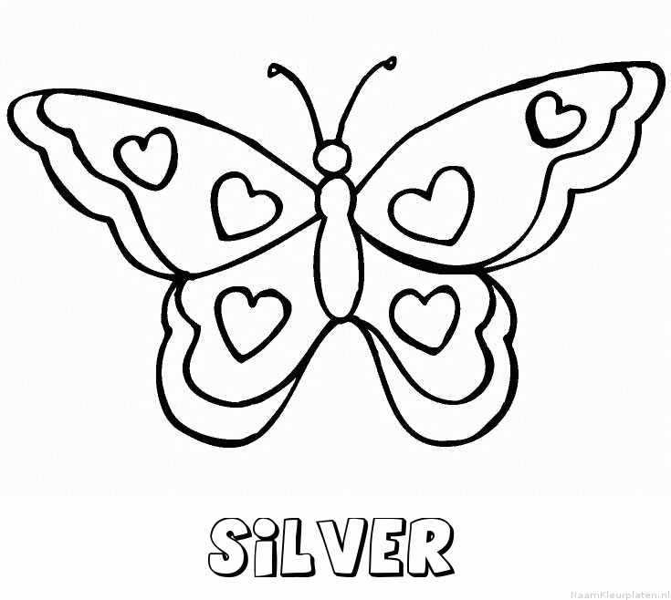 Silver vlinder hartjes kleurplaat