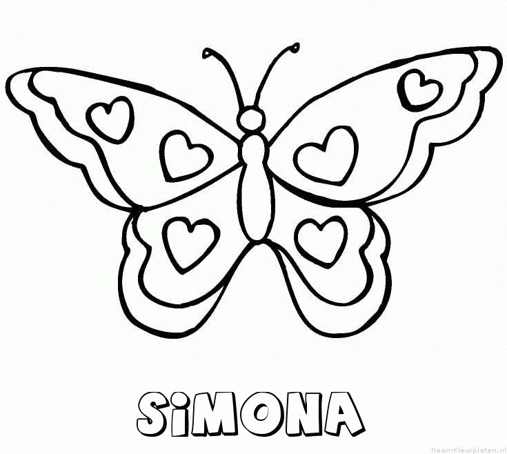 Simona vlinder hartjes kleurplaat