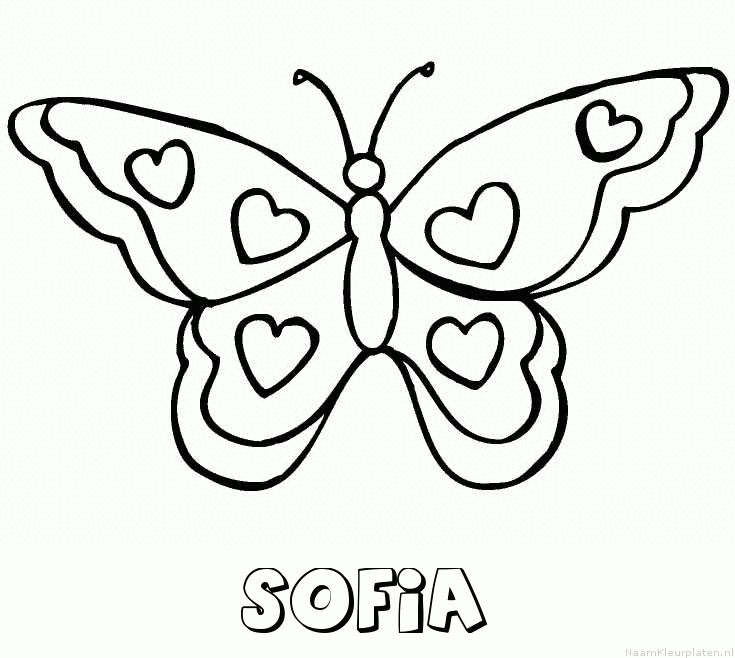 Sofia vlinder hartjes kleurplaat