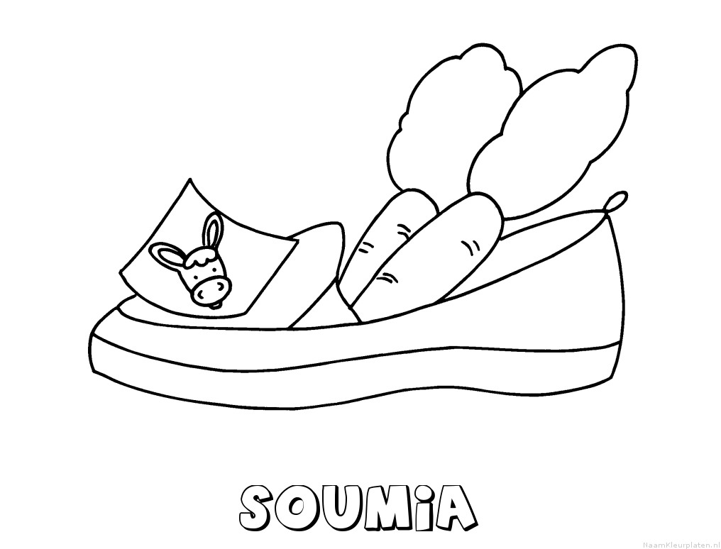 Soumia schoen zetten kleurplaat