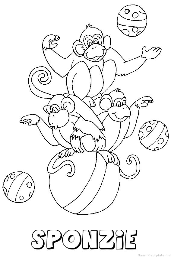 Sponzie apen circus kleurplaat