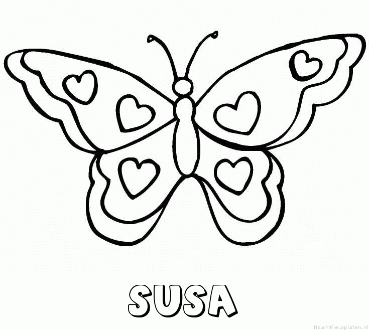 Susa vlinder hartjes kleurplaat