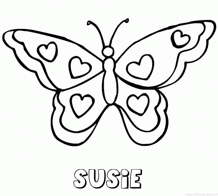 Susie vlinder hartjes kleurplaat
