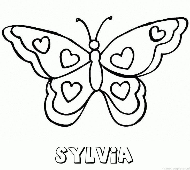 Sylvia vlinder hartjes kleurplaat