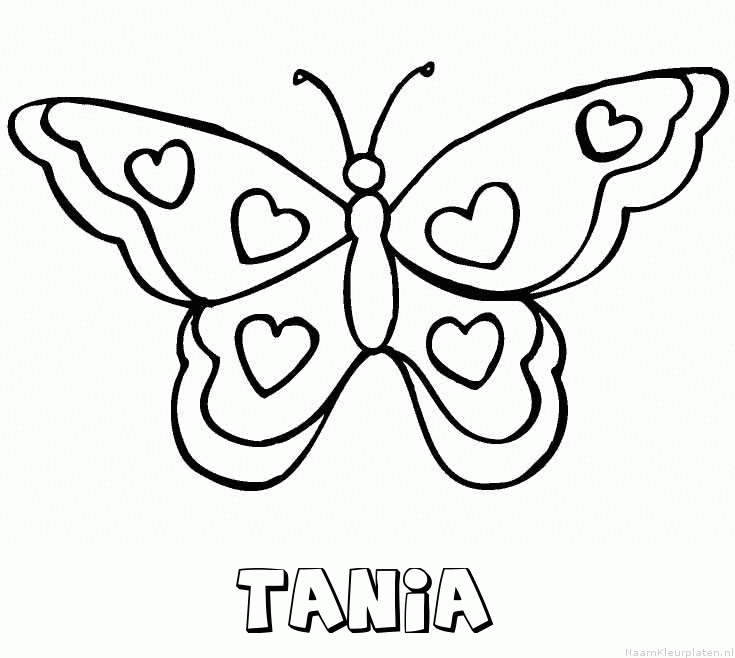 Tania vlinder hartjes kleurplaat