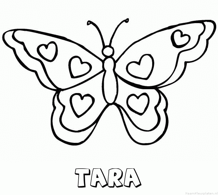 Tara vlinder hartjes kleurplaat