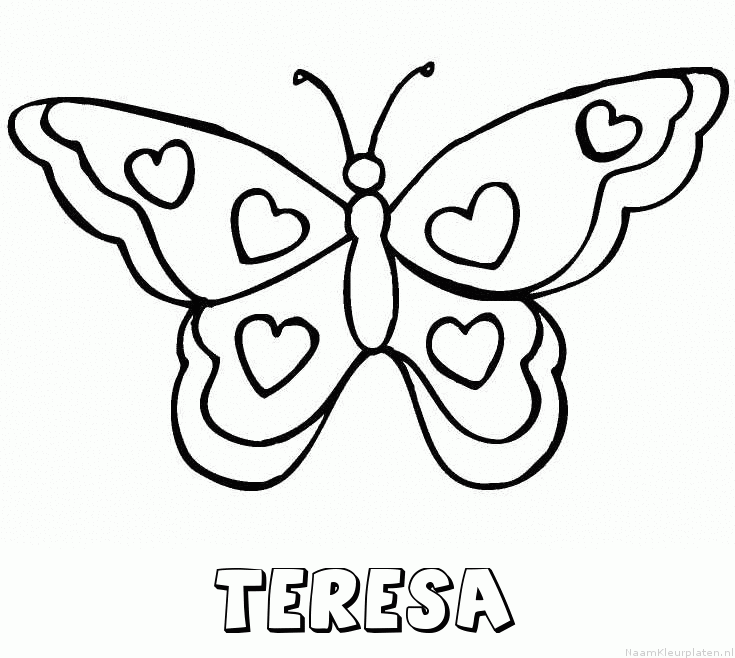 Teresa vlinder hartjes kleurplaat