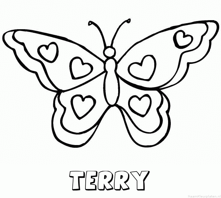 Terry vlinder hartjes kleurplaat