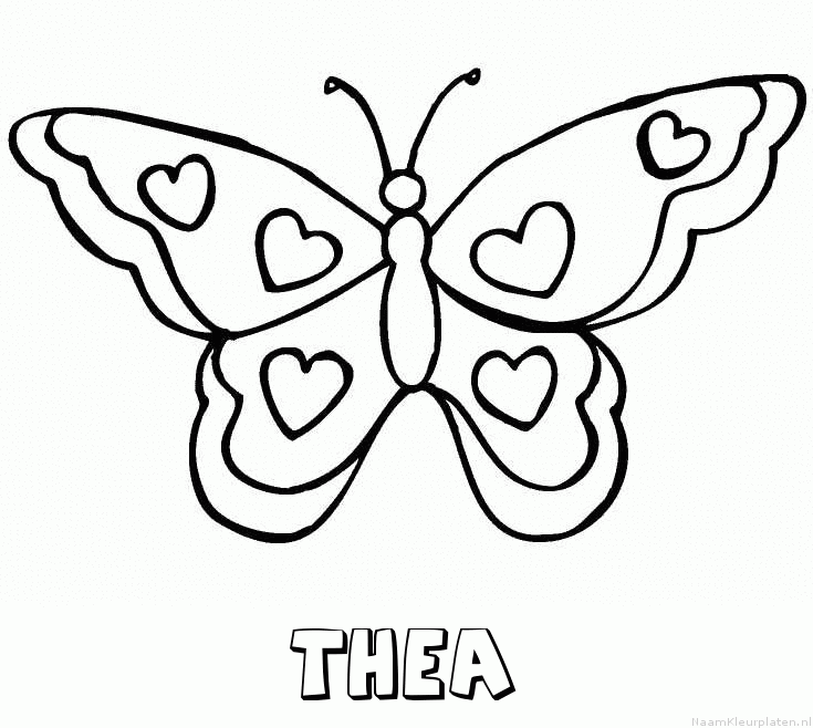 Thea vlinder hartjes kleurplaat