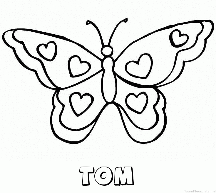 Tom vlinder hartjes kleurplaat