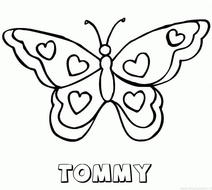 Tommy vlinder hartjes kleurplaat