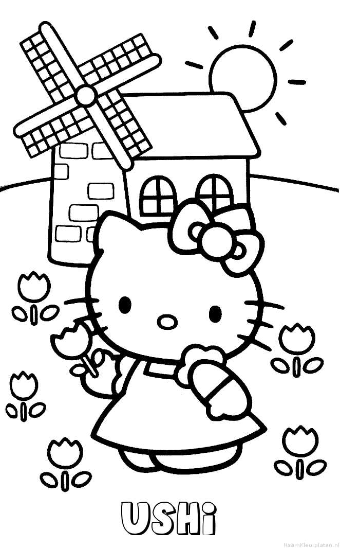 Ushi hello kitty kleurplaat