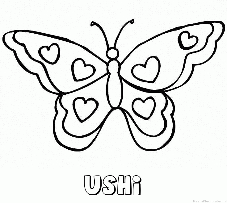 Ushi vlinder hartjes kleurplaat