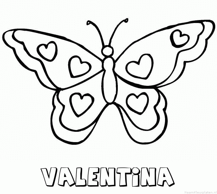 Valentina vlinder hartjes kleurplaat