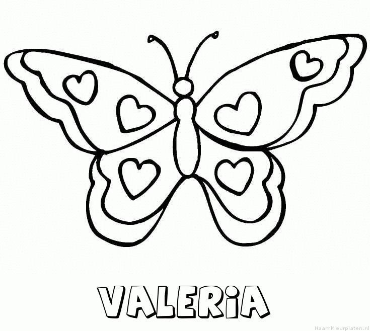 Valeria vlinder hartjes kleurplaat