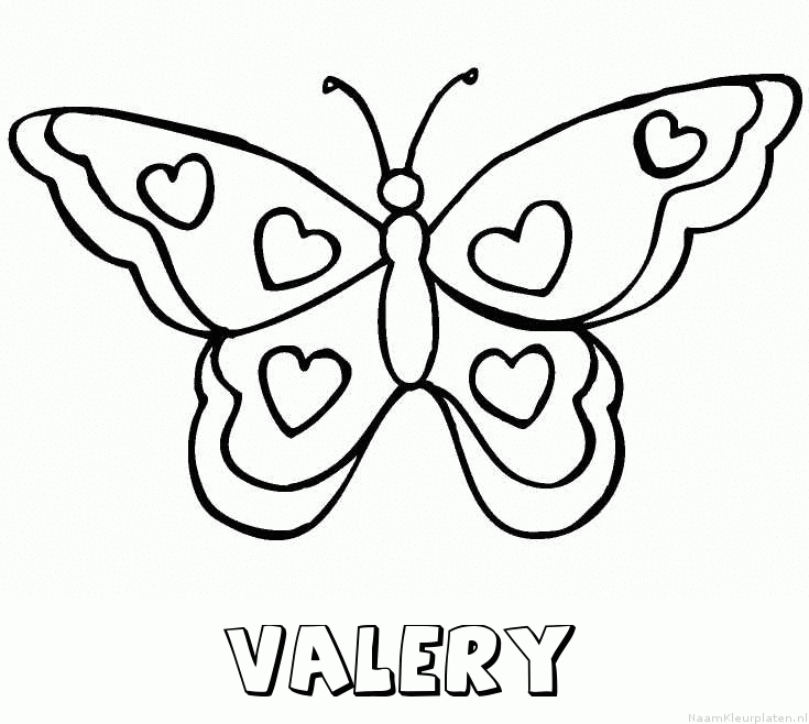 Valery vlinder hartjes kleurplaat
