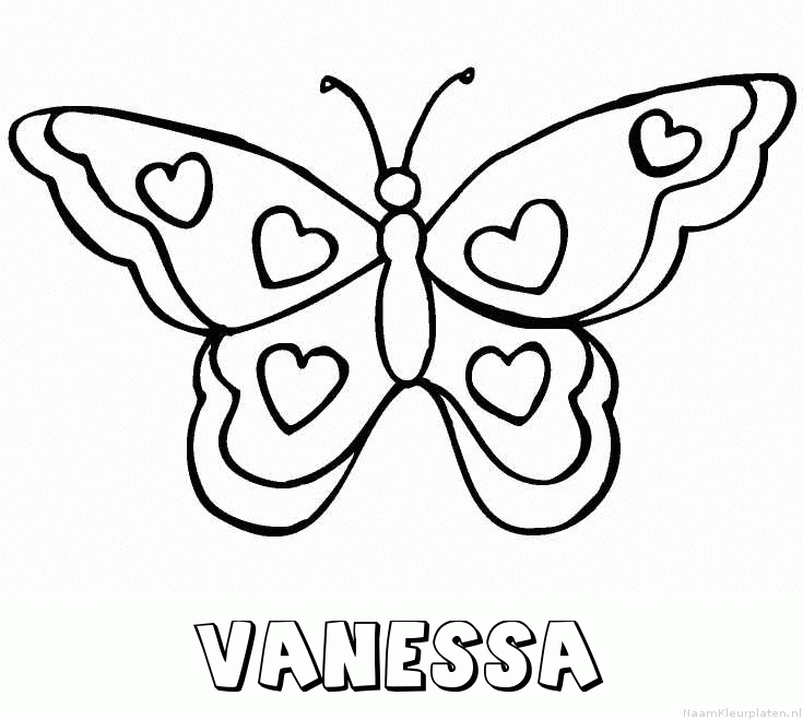 Vanessa vlinder hartjes kleurplaat