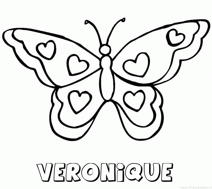 Veronique vlinder hartjes kleurplaat