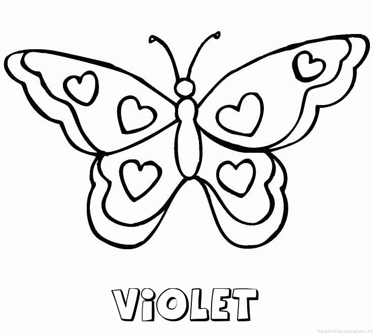 Violet vlinder hartjes kleurplaat