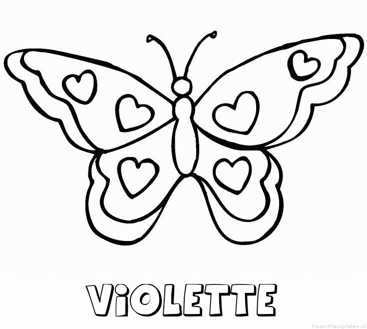 Violette vlinder hartjes kleurplaat
