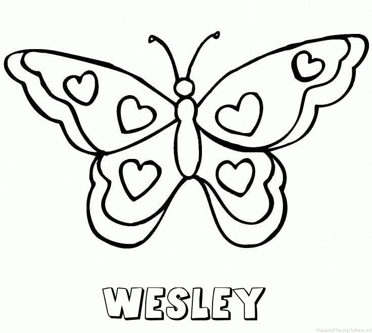 Wesley vlinder hartjes kleurplaat