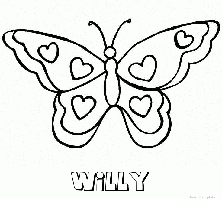 Willy vlinder hartjes kleurplaat