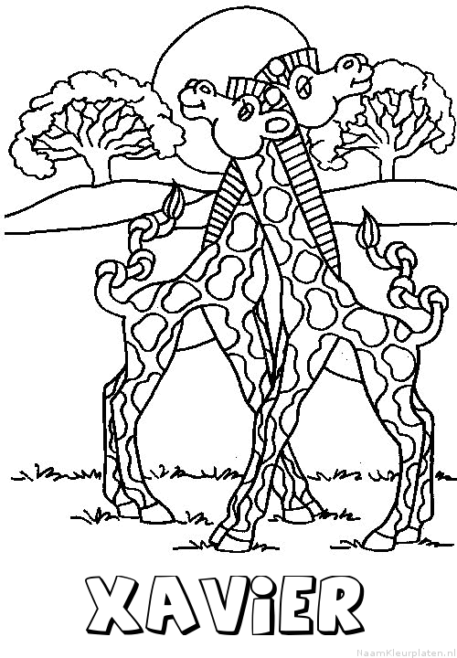 Xavier giraffe koppel kleurplaat