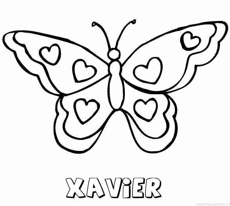 Xavier vlinder hartjes kleurplaat