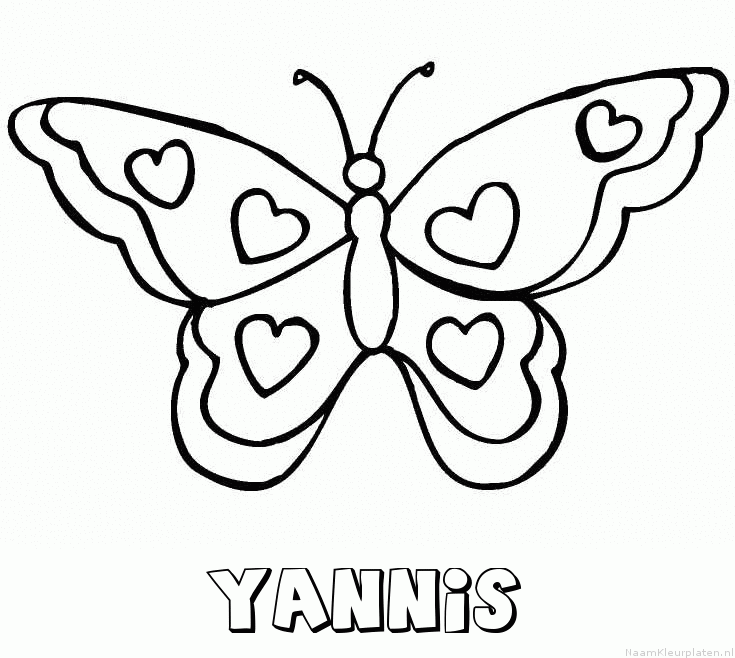 Yannis vlinder hartjes kleurplaat